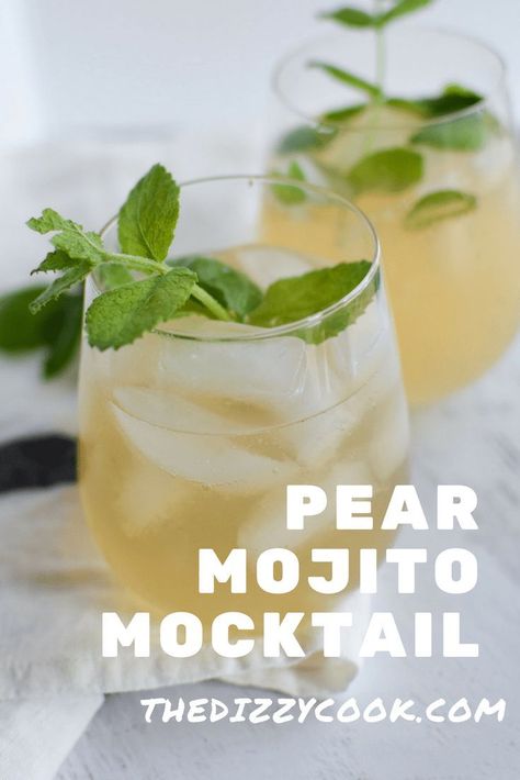 In search of a citrus free mocktail for the summer? This pear mojito is a wonderful, refreshing take on the classic cocktail #mojito #mocktail #pear Pear Mojito Recipe, Pear Drinks Nonalcoholic, Pear Mocktail Recipe, Pear Mojito, Pear Mocktail, Pear Drink, Giggle Water, Pear Drinks, Dizzy Cook