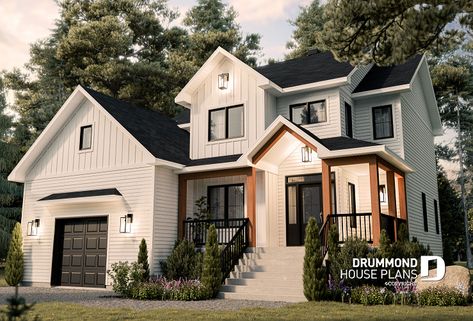 Modern Craftsman House Plans, Modern Farmhouse Exterior Colors, Modern Craftsman House, Farmhouse Exterior Colors, Narrow House Plans, Drummond House Plans, Modern Small House Design, Home Exterior Makeover, Sims 4 House Design