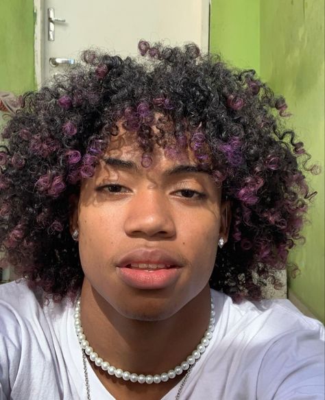 Light Skin With Curly Hair Men, Dyed Curly Hair Men Black, Curly Hair Split Dye Men, Short Curly Dyed Hair Men, Died Curly Hair Men, Black Man With Dyed Hair, Pink Curly Hair Men, Black Guys With Dyed Hair, Dyed Curly Hair Ideas Men