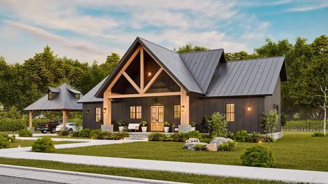 Mountain-rustic House Plan - 3 Bedrooms, 2 Bath, 1849 Sq Ft Plan 24-270 L Shaped Barndominium, Outdoor Kitchen And Fireplace, Mountain House Plan, Three Bed, Tennessee House, Simple Floor Plans, Urban Homestead, Cottage Plans, Build House