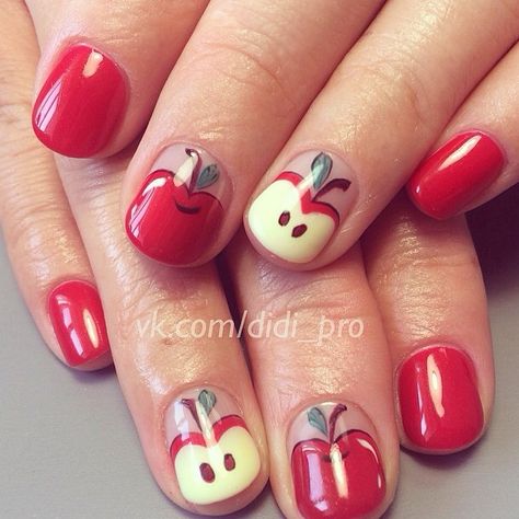 Apple nails Green Apple Aesthetic, Apple Nails, Fruit Nail Designs, Spring Break Nails, Fruit Nail Art, Pastel Nails Designs, Apple Jack, Chrome Nail Powder, Seasonal Nails