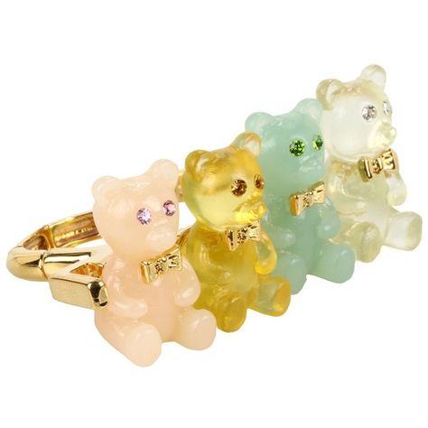 Betsey Johnson Candylane Gummy 2 Finger Ring ($65) ❤ liked on Polyvore 2 Finger Ring, Bear Ring, Double Finger Ring, Kawaii Jewelry, Unique Diamond Rings, Quirky Fashion, Gummy Bear, Hippie Jewelry, Betsey Johnson Jewelry