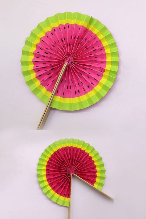 How To Make Cute Paper Pop up Fans, DIY Watermelon Hand Fan - It is easy to make watermelon and fan with color paper - DIY Folding paper fan, best kids Craft ideas, DIY Arts and Crafts. #Watermelon #Fan #HandFan Watermelon Fan, Watermelon Crafts, Kids Craft Ideas, Paper Fan Decorations, Watermelon Art, Folding Paper, Paper Fan, Paper Pop, Cute Paper