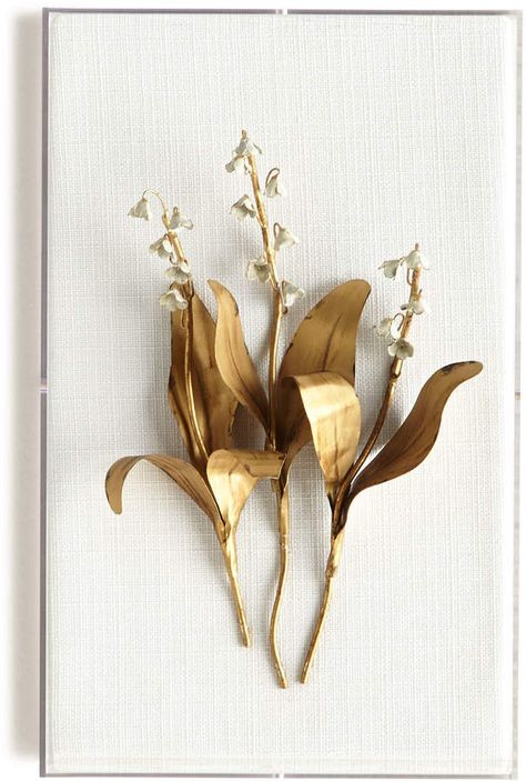 Tommy Mitchell Original Gilded Lily of the Valley on Linen #ad #gold #goldinspiration #musthave #wishlist #homedecor #homestyle #homedecorideas Flower Studies, Tommy Mitchell, Gilded Lily, Leaf Jewellery, Living Room Nordic, Floral Home Decor, Tableau Art, Handmade Wall Art, Wall Art Canvas Painting