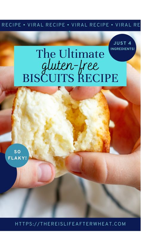 You'll DIE over these gluten-free biscuits! Just 4 ingredients, they're the fluffiest, flakiest biscuits you'll ever eat.  Dairy free options that taste just as delightful for my dairy free friends!  Don't miss this viral recipe! Life After Wheat Gluten Free Biscuits, Gf Buttermilk Biscuits, Fluffy Gluten Free Biscuits, Gf Biscuits Easy, Gluten Free Biscuits Recipe, Gluten And Dairy Free Biscuits, Gluten Free Dairy Free Biscuits, Gluten Free Biscuits Easy, Flakiest Biscuits