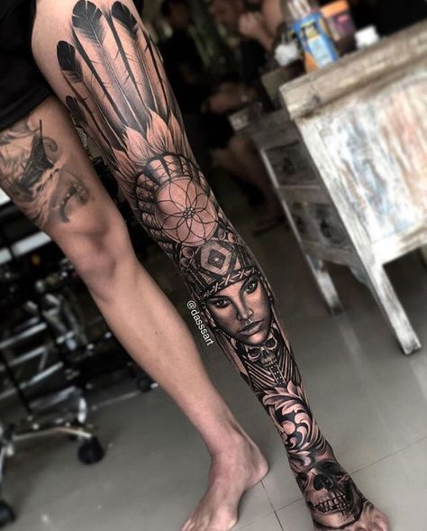 Tattoo Calf, Upper Leg Tattoos, Tato Maori, Tattoo Perna, Best Leg Tattoos, Brand Apparel, Full Leg Tattoos, Native American Tattoos, Native Tattoos