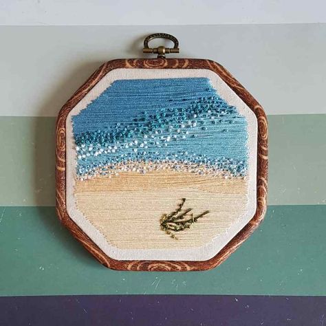 River Embroidery, Seaside Embroidery, Geometry Art Projects, Cats Plants, Embroidery Beach, Beach Embroidery, Book Embroidery, Embroidery Samples, Nature Embroidery