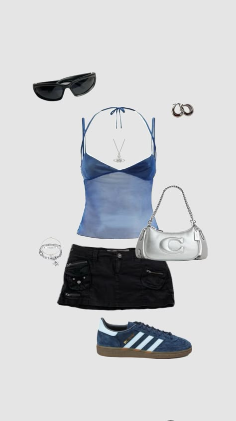 Blue Casual Outfit, Fashion Magazine Aesthetic, Magazine Aesthetic, Aesthetics Fashion, Mini Skirt Blue, Silver Bag, Fashion Street Style, Couture Runway, Pinterest Outfits