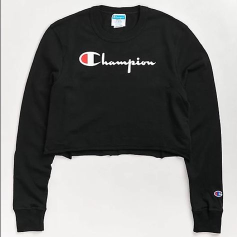 New Women’s Champion Crop Lon-Sleeve T-Shirt New With Tags Size: Small And Xs Black Crop Long Sleeve, Logo Script, Crop Long Sleeve, White Long Sleeve Tee, Grey Long Sleeve Shirt, Champion Logo, Teenager Outfits, Women's T Shirts, Knit Shirt