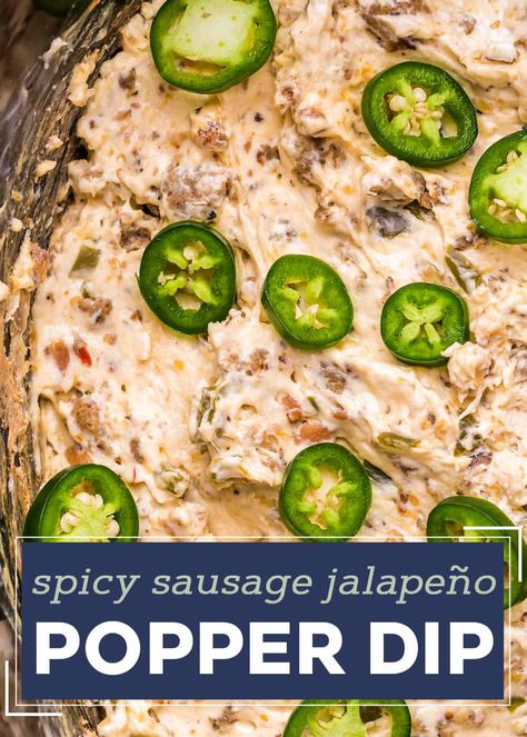 Sausage Jalapeno Popper Dip, Jalapeno Popper Dip With Sausage, Chef Appetizers, Jalapeno Poppers With Sausage, Popper Recipes, Sausage Appetizers, The Chunky Chef, Cheese Dips, Flexitarian Recipes