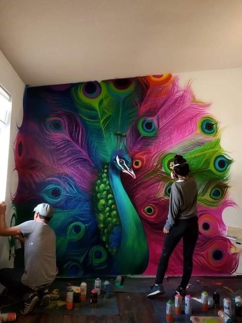 I have to do this peacock mural! Peacock Mural, Art Deco Artwork, Peacock Wall Art, Peacock Painting, Wall Painting Decor, Wall Murals Painted, Peacock Art, Wall Paint Designs, Art Painting Gallery