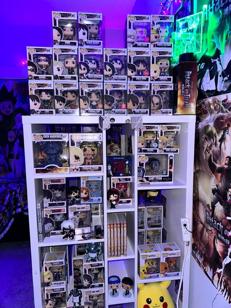 My attack on titan display and others #aot #attackontitan #leviackerman #erenjaeger #yurionice #signedpops #anime #funkopop #funko #collection #display #animecollection #shelfiesunday Anime Collection Display, Anime Funko Pop Collection, Mangatheque Aesthetic, Anime Figures Collection Display, Anime Funko Pop, Manga Shelving, Funko Pop Display Ideas, Funko Pop Shelves, Anime Shelf