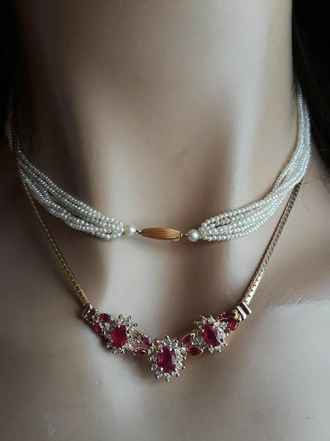 Rubies Necklace, Ruby Jewelry Necklaces, Fantasy Shop, Fancy Jewelry Necklace, Blue Sapphire Necklace, Gold Jewelry Simple Necklace, Short Neck, Pearl Necklace Designs, Diamond Necklace Designs