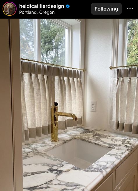 Cafe Curtains Door, Cafe Curtain Laundry Room, Light And Dwell Bathroom, Tension Rod Curtains, Lacanche Range, Heidi Caillier, Kitchen Canopy, Boston House, Bathroom Window Treatments