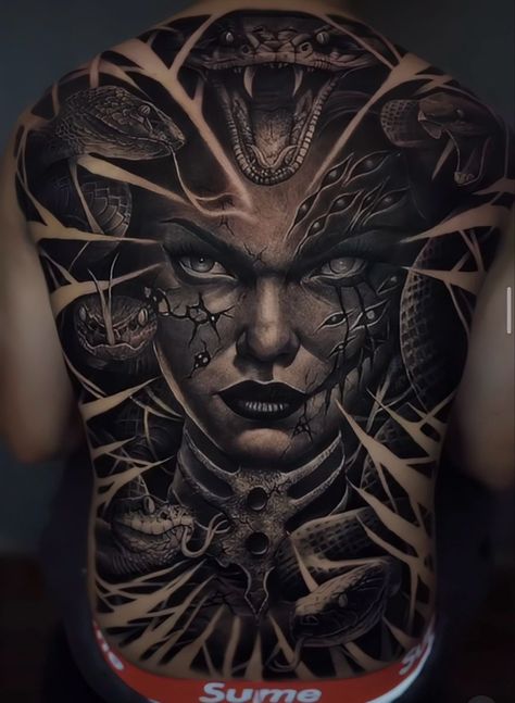 Medusa Tattoo Full Back, Back Piece Tattoo Blackwork, Full Tattoo Design, Full Back Tattoo For Men, Men’s Back Tattoo, Medusa Back Tattoo, Full Back Tattoos For Men, Fullback Tattoo, Back Piece Tattoo Men