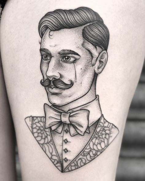 Lozzy Bones on Instagram: “MORE BOYS PLEASE! Gentleman boyfriend for Katie’s healed lady 🖤 @occult_tattoo email lozzybonestattoo@gmail.com for bookings” Gentleman Boyfriend, Loteria Tattoo, Gentleman Tattoo, Occult Tattoo, Vintage Gentleman, Vintage Tattoo, 2020 Design, Old School Tattoo, Small Tattoos