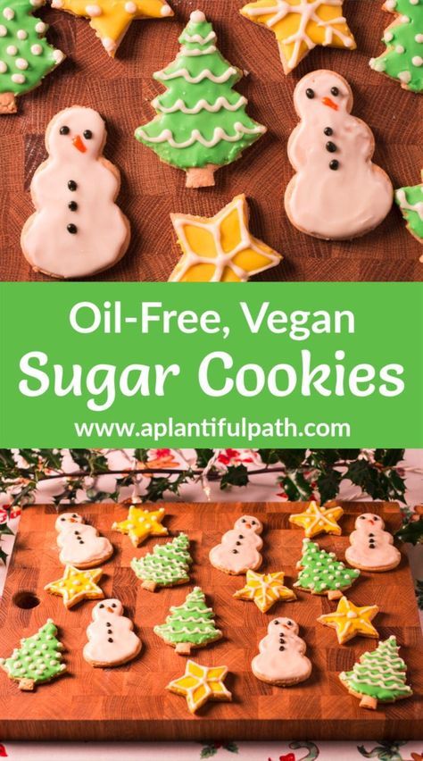 Cookies With No Butter, Vegan Sugar Cookies, Vegan Christmas Cookies, Oil Free Vegan Recipes, Vegan Snack Recipes, Vegan Holiday Recipes, Vegan Christmas Recipes, Vegan Cookies Recipes, Vegan Holiday