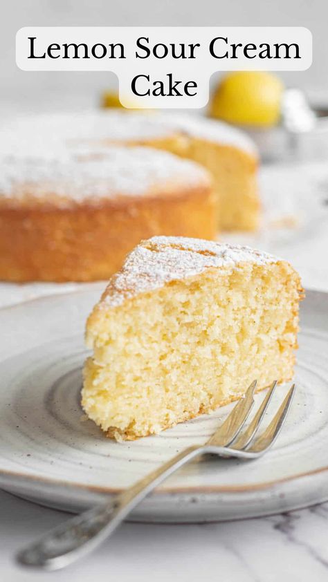 Lemon Sour Cream Cake Recipe, Lemon Juice Cake, Lemon Cake With Sour Cream, Lemon Snack Cake, One Layer Cake Recipe, Lemon Sour Cream Pound Cake, Simple Lemon Cake, Sour Cream Cake Recipe, Cake Recipe With Sour Cream