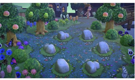 Acnh Gyroid Garden, Acnh Rock Garden Design, Acnh Rock Garden, Animal Crossing Rock Garden, Acnh Campsite, Acnh Witchy, Switch Aesthetic, Acnh Inspiration, Anthurium Plant