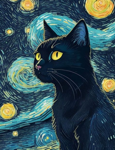 فنسنت فان جوخ, Black Cat Painting, Art Mignon, Arte Van Gogh, Black Cat Art, Soyut Sanat Tabloları, Van Gogh Paintings, Van Gogh Art, Starry Night Van Gogh