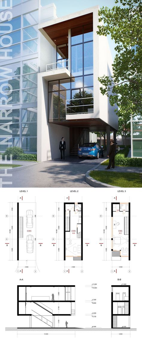 Narrow House Designs, Narrow House Plans, Narrow House, Row House, Architecture Exterior, Facade Design, Modern Exterior, Architectural Inspiration, Facade House