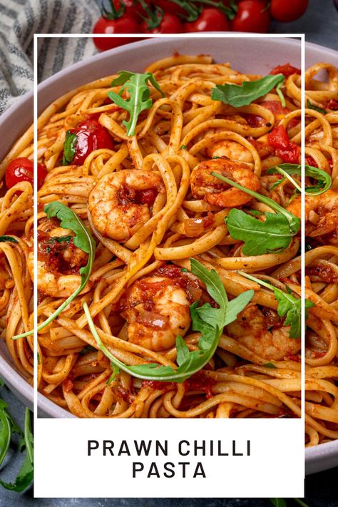 Chili Prawn Pasta, Prawns And Pasta Recipes, Pasta Recipes Fish, Prawn Chilli Pasta, Prawns With Pasta, Recipes Using Prawns, Pasta And Prawns Easy Recipes, King Prawns Recipes, Prawn And Pasta Recipes