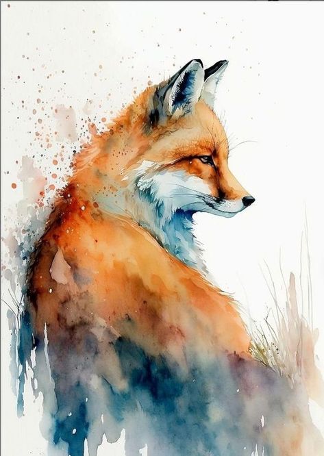 Red Fox Watercolor, Sleeping Fox Painting, Water Colour Animals, Watercolor Animal Paintings, Animal Watercolor Paintings, Fox Watercolor Painting, Fox Paintings, Fox Background, Watercolour Animals