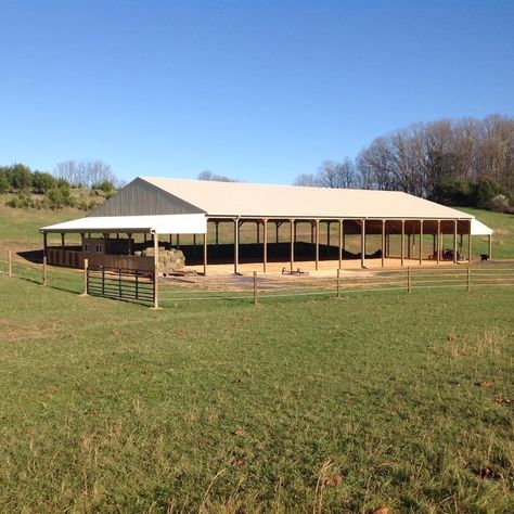 This 60x120x14 equestrian riding arena was built in Buchanan, VA, by Superior Buildings. Small Horse Barn Plans, Covered Arena, Covered Riding Arena, Hay Feeder For Horses, Horse Riding Arena, Small Horse Barn, Small Horse Barns, Equestrian Barns, Dressage Arena