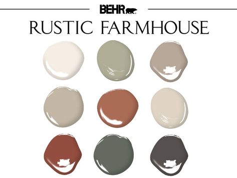 Rustic Farmhouse Paint Palette, Behr, Paint Guide, Whole House Paint Color, Rustic Farmhouse, Rustic Color Scheme, Modern Rustic Paint Color - Etsy Modern Rustic Paint Colors, Behr Color Palettes, Farmhouse Paint Palette, Rustic Paint Colors, Rustic Color Schemes, Farmhouse Color Palette, Rustic Paint, Rustic Color Palettes, Paint Guide