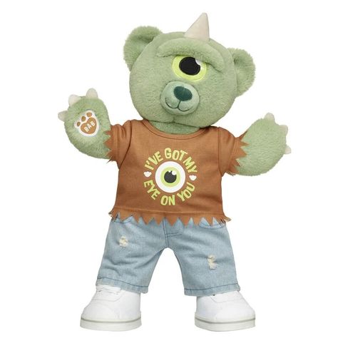 Bearclops Plush Gift Set | Build-A-Bear® Build A Bear Shop, Cardboard Shipping Boxes, Green Fur, Bear Shop, Counting Cards, Character Collection, Halloween Items, Bear Paws, Blue Gift