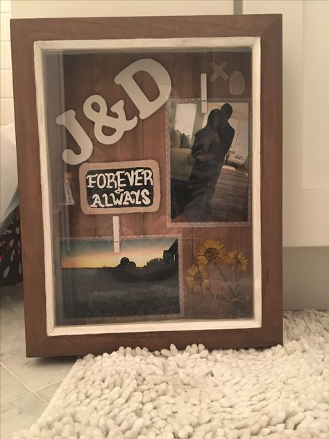 Shadow Box For Husband, Shadow Box Ideas For Girlfriend, Shadow Box Ideas For Boyfriend Diy, Couples Shadow Box Ideas, Shadow Box For Boyfriend, Shadow Box Ideas For Boyfriend, Couple Memories, Couples Crafts, Boyfriends Birthday Ideas