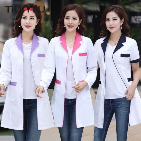 Doctor Uniform Woman, Nurses Uniform Designs Hospitals, Nurse Uniform Modern White, Doctors Clothes, Lab Coat Fashion, Medical Scrubs Men, Doctor Clothes, Medical Clothes, Doctor White Coat