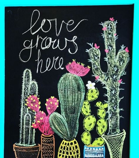 Cactus Chalkboard Art, Colorful Chalkboard Art, Boho Chalkboard Art, Chalk Boarder Designs Spring, Chalkboard Cactus, May Chalkboard Art, April Chalkboard Art, June Chalkboard Art, Blackboard Art Ideas