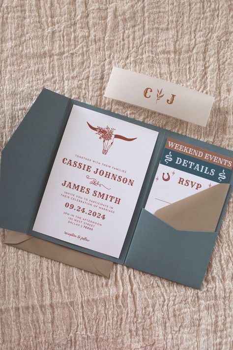 Modern Western Wedding, Western Wedding Invitation, Invitation Suite Wedding, Western Wedding Invitations, Southwestern Wedding, Barn Wedding Invitations, Country Western Wedding, Western Themed Wedding, Pocket Fold Wedding Invitations