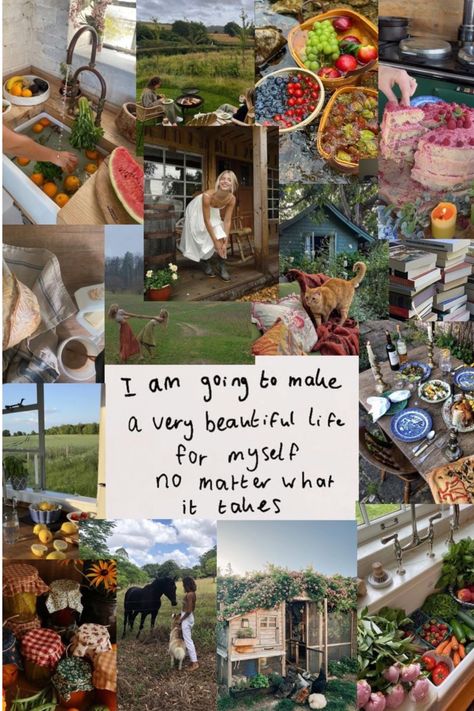 Vision Board For Life Goals, Homestead Mood Board, Peaceful Country Life, Vision Board Homestead, What Goes On A Vision Board, Homesteading Vision Board, Simple Life Photos, Mood Boards Goals, Fruit Vision Board