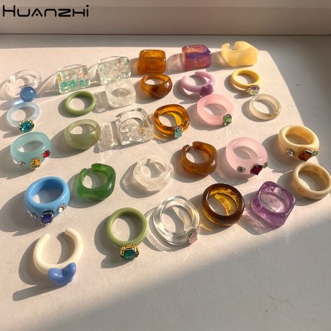 Rings Set For Women, Funky Rings, Acrylic Ring, Indie Jewelry, Resin Acrylic, Transparent Resin, Dope Jewelry, Geometric Ring, Chunky Rings