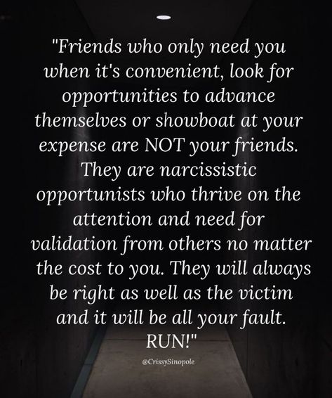 Gaslighting By Friends, Ending A Narcissistic Friendship, Narcissistic Behavior Quotes Friends, Opportunists Quotes People, Narcissistic Friendship Quotes, Narcisstic Friends, Difficult Friendships, Fake Friendship Quotes Life Lessons, Narcissistic Friend Quotes