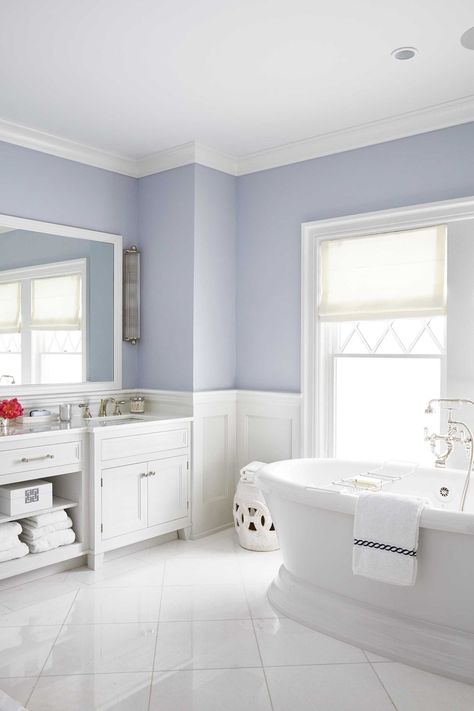 Periwinkle Bathroom, Periwinkle Paint, Joanna Gaines Bathroom, Small Bathroom Paint Colors, Best Bathroom Paint Colors, Bathroom Wall Colors, Best Bathroom Colors, Small Bathroom Paint, Best Wall Colors