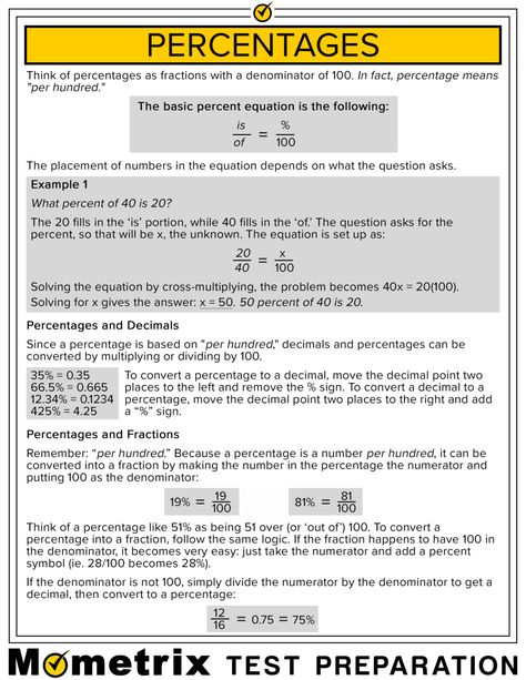 Calculating Percentages Math, How To Calculate Percentages, Composition Worksheet, Teas Exam, Ged Study, Percentages Math, Ged Math, Teas Test, Act Math