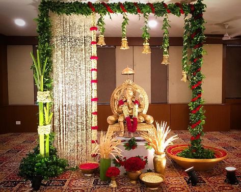 2,828 Followers, 1 Following, 290 Posts - See Instagram photos and videos from @weddingdecorindia Flower Decoration For Ganpati, Ganpati Decoration Theme, Ganesh Decoration, Indian Wedding Stage, Ganpati Decoration Ideas, Mandir Decoration, Ganpati Decor, Ganesh Chaturthi Decoration, Pooja Decor