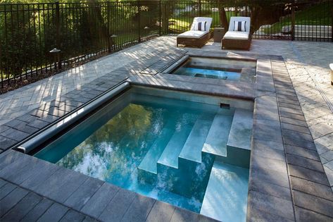 Jacuzzi Outdoor Ideas Patio, Cold Plunge Pool, Low Maintenance Backyard, Garden Rock Border, Plunge Pools, Cold Plunge, Pool Safety, Pool Waterfall, Jacuzzi Outdoor