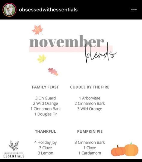 doTERRA Essential Oil Diffuser blend recipe combo ideas November Diffuser Blends, Essential Oil Combos, Essential Oil Diffuser Blends Recipes, Diffuser Blend, Family Feast, Blended Family, Essential Oil Diffuser Blends, Wild Orange, Oil Diffuser Blends