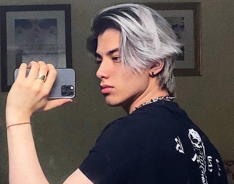 tiktok Silver Hair Dye Men, Grey Hair Color Men, Grey Hair Boy, Silver Hair Boy, Guys With White Hair, Ash Gray Hair Color, Black And Silver Hair, Silver Hair Men, White Hair Men