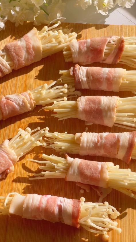 Miso Jen Kitchen on Reels | Paul Russell · Lil Boo Thang Enoki Mushrooms, Boo Thang, Alfredo Sauce, Bacon Wrapped, Yes Please, Alfredo, Pasta Recipes, Easy Dinner, Bacon