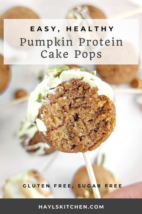 Addictive Pumpkin Protein Cake Pops with fresh-baked protein pumpkin cake, protein cream cheese frosting and sugar-free chocolate coating. Healthy pumpkin pie cake pops are low-calorie, low fat, sugar-free and easily Vegan too! Pumpkin Pie Cake Pops, Dairy Free Pumpkin Cake, Protein Cake Balls, Pie Cake Pops, High Protein Low Carb Dessert, Protein Cream Cheese, Protein Cake Pops, Healthy Cake Pops, Low Sugar Cakes