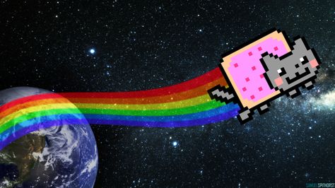 Nyan Cat HD Wallpaper by PixelFXofficial.deviantart.com on @DeviantArt Nyan Cat Fanart, Evil Nyan Cat, Nyan Cat Costume For Cats, Nyan Cat Poster, Nyan Cat Background, Nyan Cat Stimboard, Cat Hd Wallpaper, Scene Core Wallpaper, Nya Cat