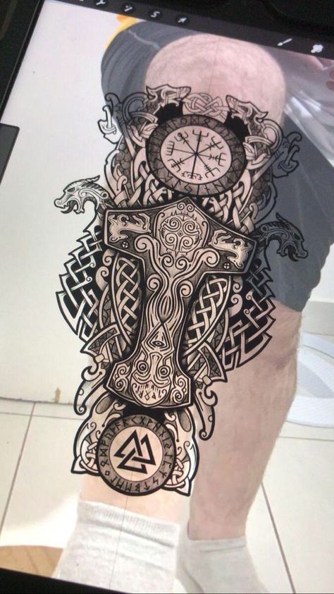 Sleeve Tattoos Viking, Norse Tattoo Sleeve, Jormungandr Tattoo, 108 Tattoo, Tattoos Viking, Chris Tattoo, Celtic Sleeve Tattoos, Viking Tattoos For Men, Traditional Viking Tattoos