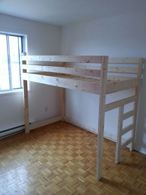 Simple bunk bed Bunk Bed With No Bottom Bunk, No Bottom Bunk Bed, Diy Bunk Beds For Small Spaces, Homemade Bunk Beds, Loft Bed Ideas For Small Rooms, Single Loft Bed, Diy Bed Frame Easy, Bunker Bed, Build A Loft Bed