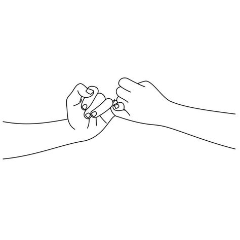 Illustration line drawing a hands making promise as a friendship concept. Loving couple holding hands. Hands of two people hook their little fingers together. Pinky promise design for shirt or jacket Promise Hands Drawing, Finger Holding Tattoo, Clasped Hands Tattoo, Holding Fingers Couple, Line Art Friendship, Pinky Promise Drawing, Pinky Promise Line Art, Finger Promise, Fun Easy Drawings