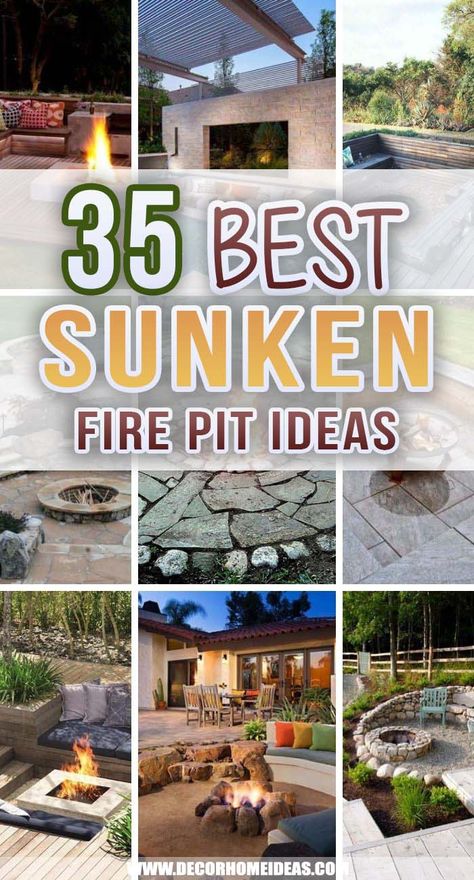 Best Sunken Fire Pit Ideas. These wonderful sunken fire pit ideas are here to make your summer the best one ever. Enjoy more family or friends gatherings outdoor. #decorhomeideas How To Build A Sunken Fire Pit, Sunken Fire Pit With Seating, Sunken Fire Pit, In Ground Fire Pit, Fire Pit With Rocks, Outdoor Fire Pit Seating, Outdoor Fire Pit Area, Sunken Patio, Sunken Fire Pits